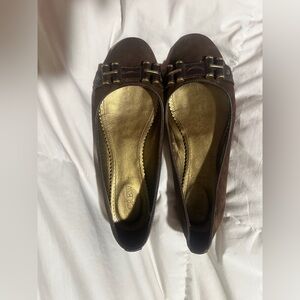 J. Crew Brown Leather Flats with Buckle Detail